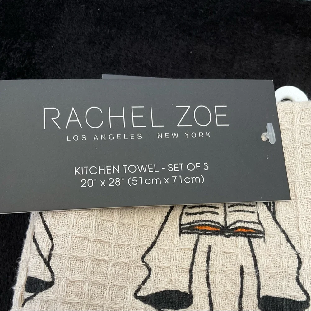 Rachel Zoe Beige, Orange and Black Ghost Reading Book Kitchen Towel (set of 3)